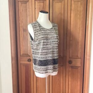 Plisse Tan & Black Stretch Pullover Top, Size XL
